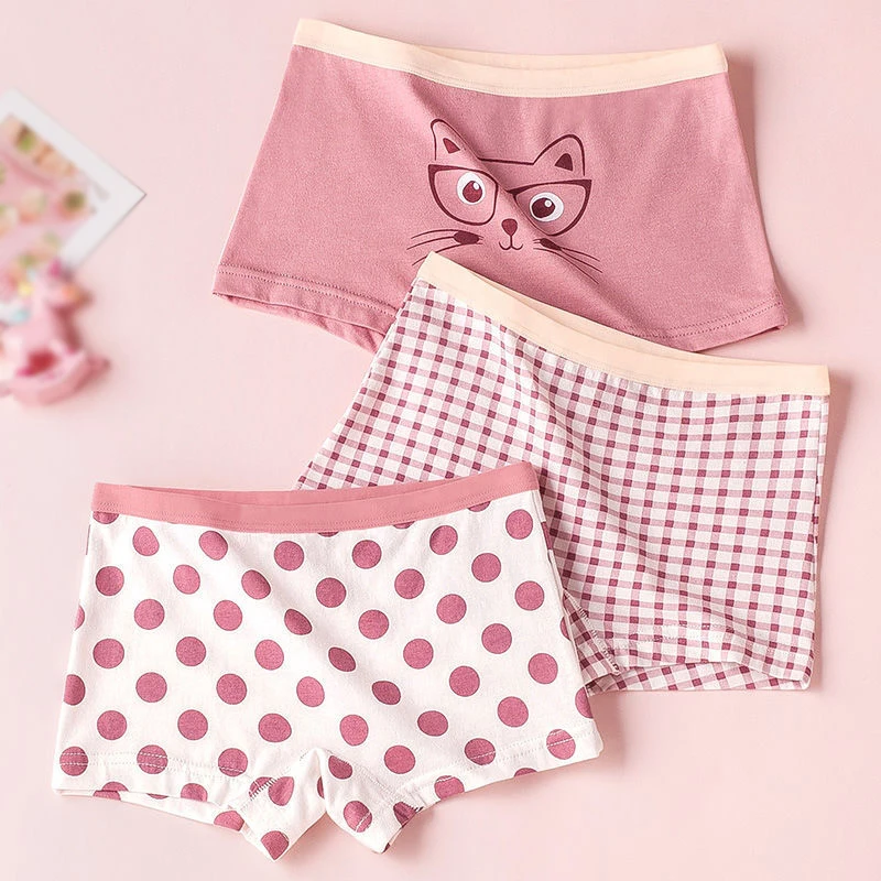 Děti dívčí spodky růžová boxerky měkké prodyšné životního ochrana knihtisk a barvení textilií zpracovat 3pcs/set