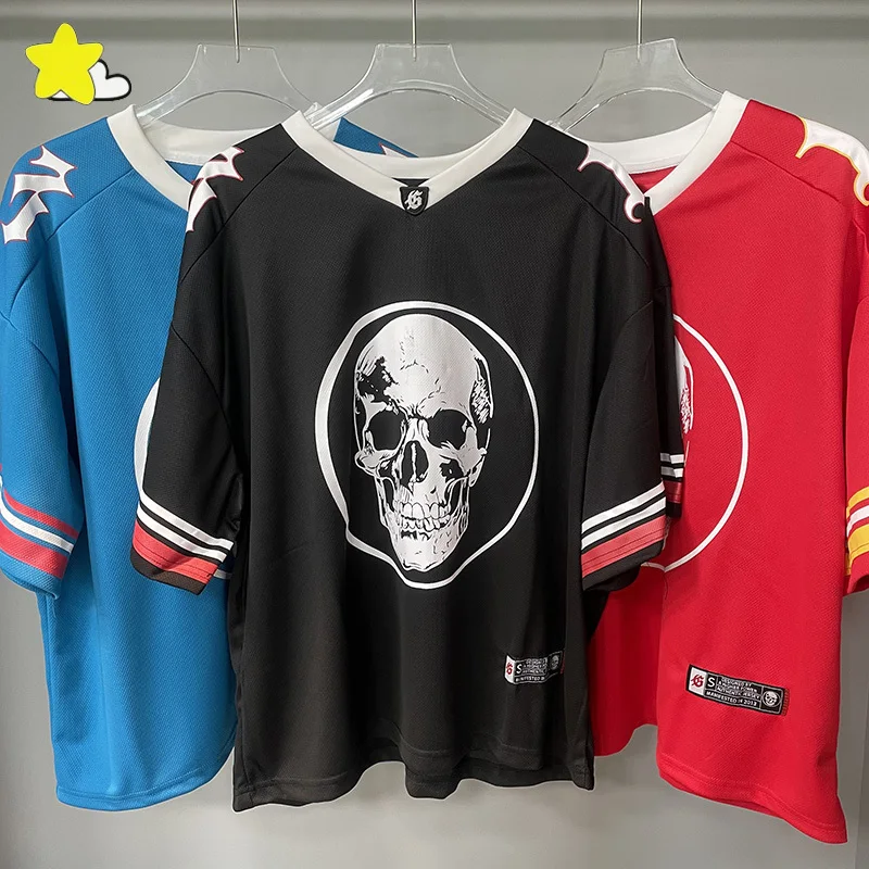 

Summer Oversized Mesh God Speed Short Sleeve Tee Men Women Skeleton Print Blue Red Black Godspeed T Shirt Breathable Tee Tops