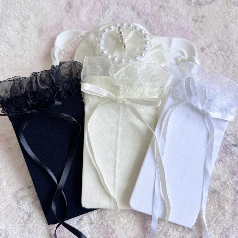 Weiße Spitzenstrümpfe mit Schleife für Damen, transparente Overknee-Socken, Lolita Cosplay, romantische Date-Overknee-Socken, lange Socken – Detail 15
