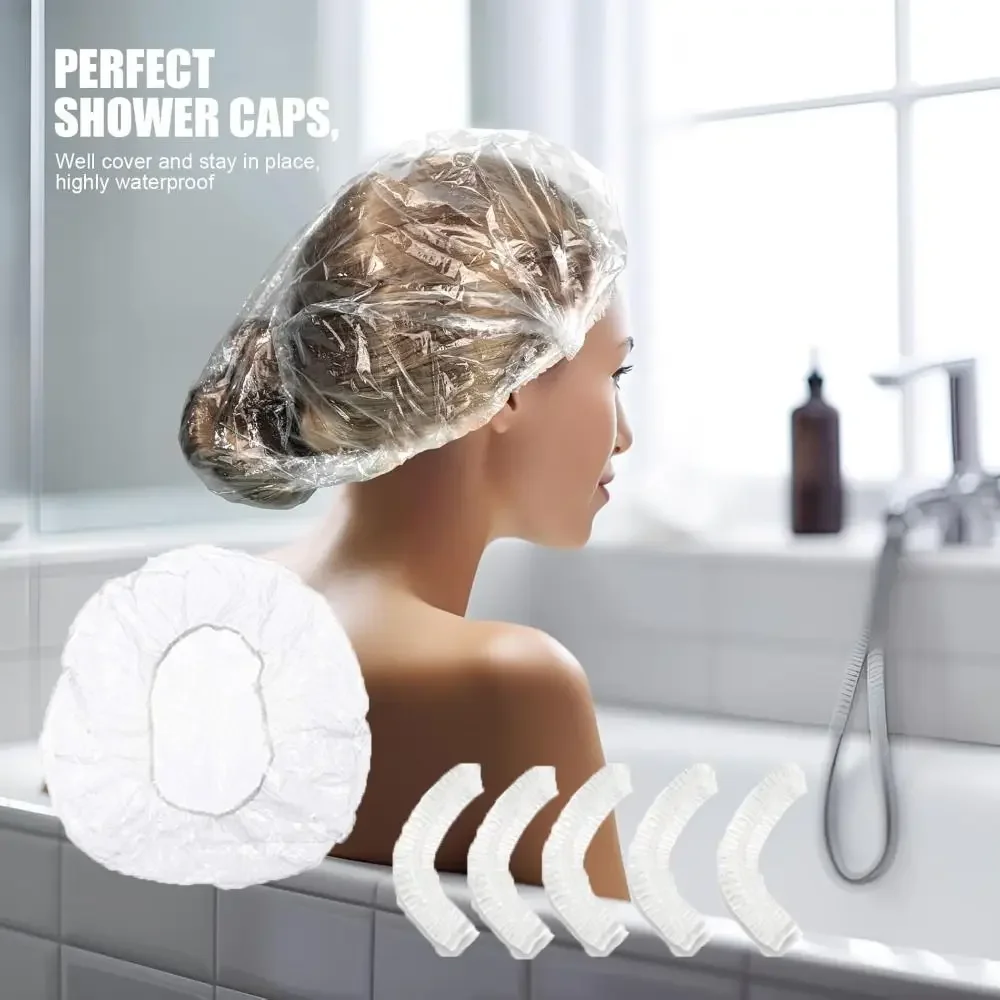 50/100/200pc Disposable Shower Cap Covers Bathroom Accessories Transparent and Waterproof Disposable Hair Caps Bathroom Products