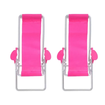 Folding Miniature Deck Chair, praia cadeira, mobiliário modelo, decoração, 2pcs