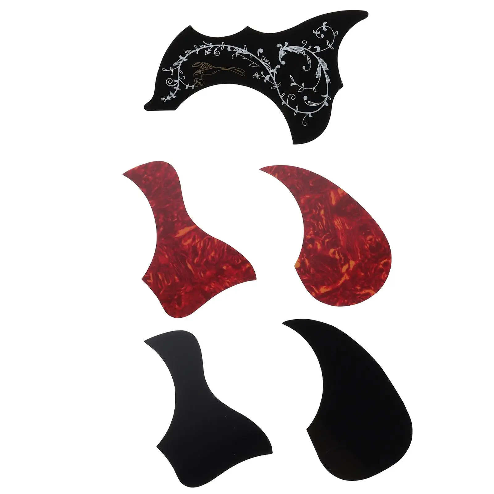 

5 Pcs Pickguards Decals Acoustic Scratch Guitar Pickguards Protectors Black Bird Flower Pattern for Guitar Players