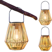 Rattan Solar Lantern IP65 Waterproof Hanging/Standing Solar Powered Decorative Light with Handle for Garden Patio Courtyard Lawn