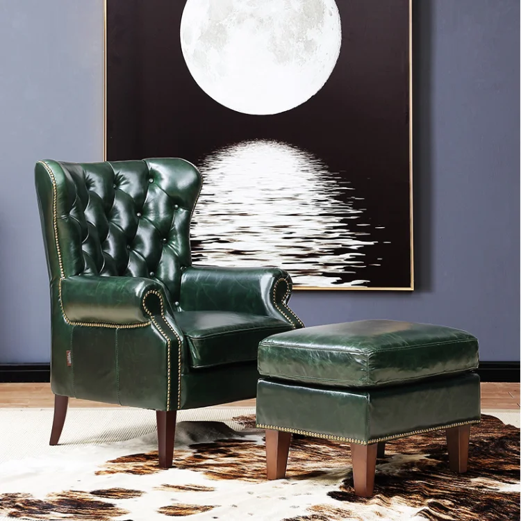 American single leather sofa retro oil wax cowhide