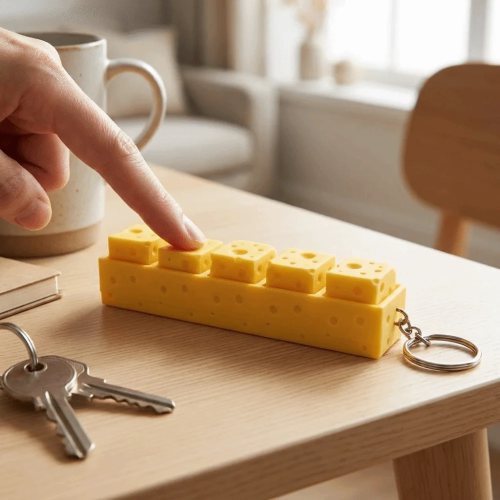 Lovely Cheese Shape Cheese Clicker Fidget Keychain Clicking Sound Lightweight Material Finger Sturdy Key Ring