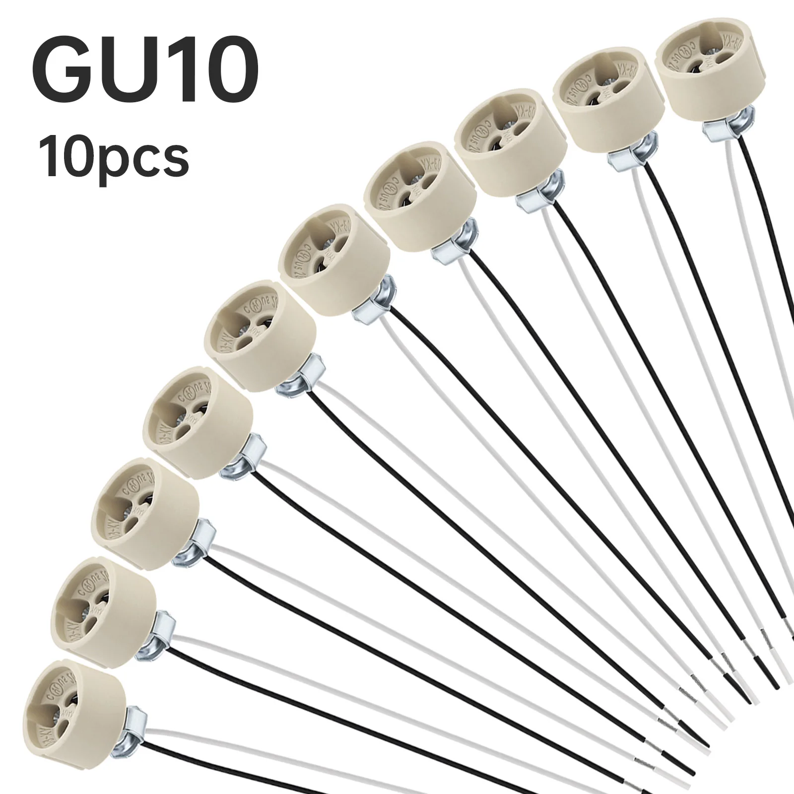 10pcs GU10 Base Socket 250V 250W Ceramic Lamp Holder with Pre-wired 18AWG Wire, Fixed Bracket, GU10 Sockets