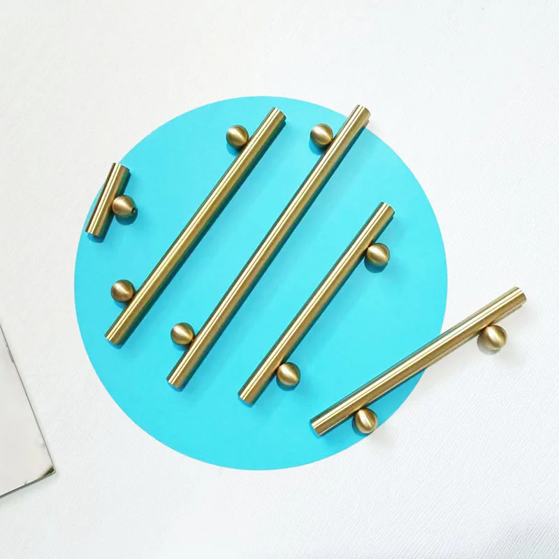 Brass Handles Gold Furniture Handle Kitchen Drawer Knobs 50mm-220mm Bar Handle with Ball Furniture Hardware