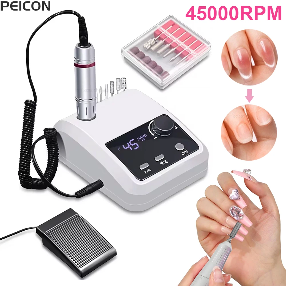 Electric Nail Drill Machine 45000RPM Electric Drill for Manicure Portable Nail Drill Polisher Professional Nail Lathe Sander