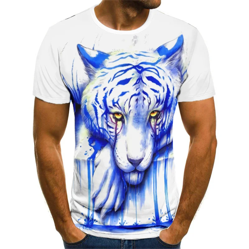 Tie-dye Tiger Graphic Men's Fashion T-Shirts Summer Short Sleeve Animal 3D Gradient Printed Street Tee 6XL Plus Size Casual Tops