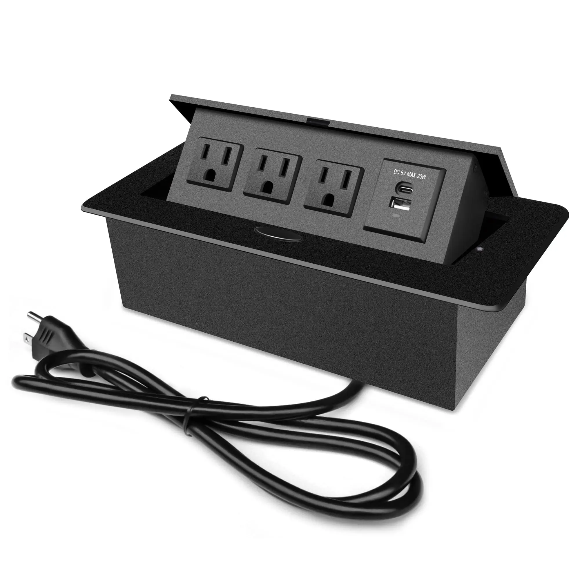 Conference Table Power Outlet PD20W Type-C Fast Charging Pop Up Table Hub Connection Box with 3AC Outlets and USB Port for Confe