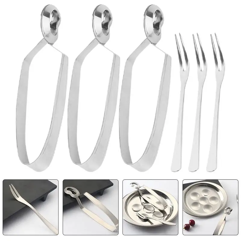 

4 Pcs Durable Snail Fork Stainless Steel Flatware French Snails Fork Escargot Serving Tongs Eating Food Clip Kitchen Tableware