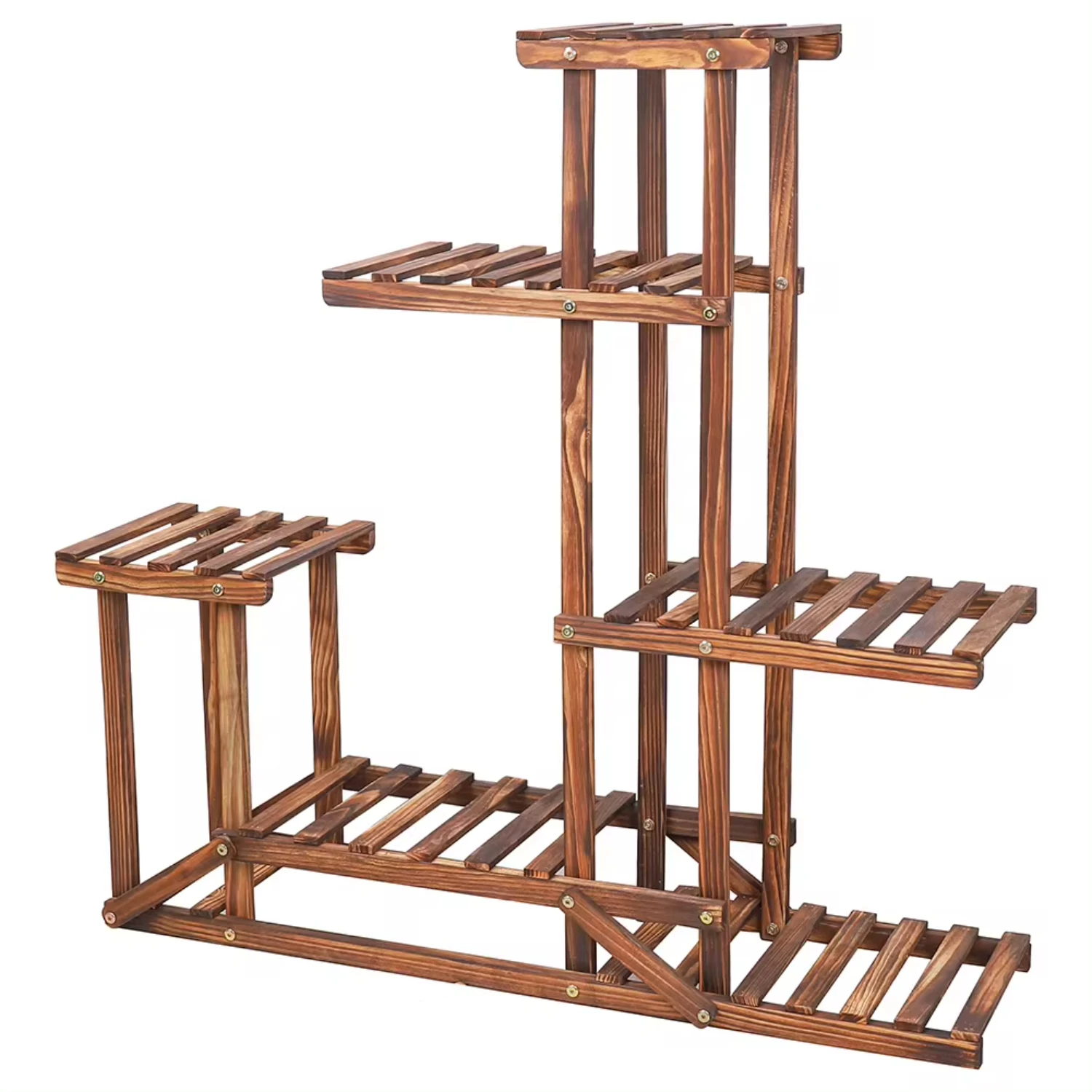 6 Tiered Wood Plant Flower Stand Shelf Planter Pots Shelves Rack Holder Display  Multiple Plants Indoor Outdoor Garden Patio