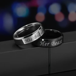 Nextvance 6mm Her Beast His Beauty Ring 316L Stainless Steel Letter Couple Rings Engagement Wedding Gift Promise Jewelry New