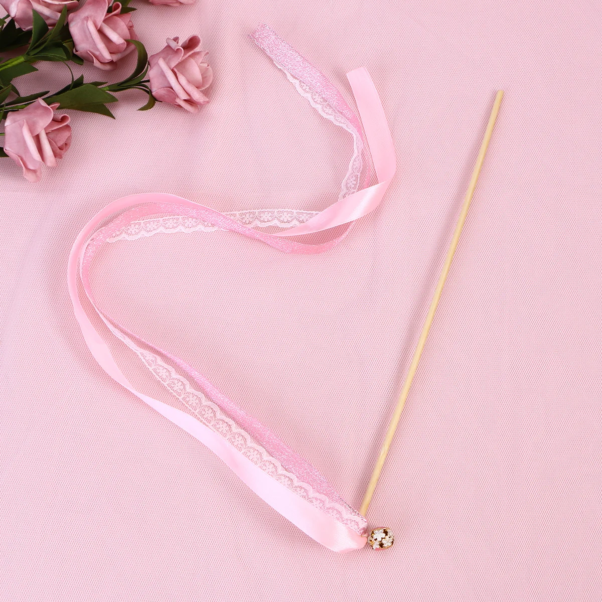 

20Pcs Wedding Pink Lace Fairy Stick Streamers Bells for Ceremony Reception Party Favors Celebration and