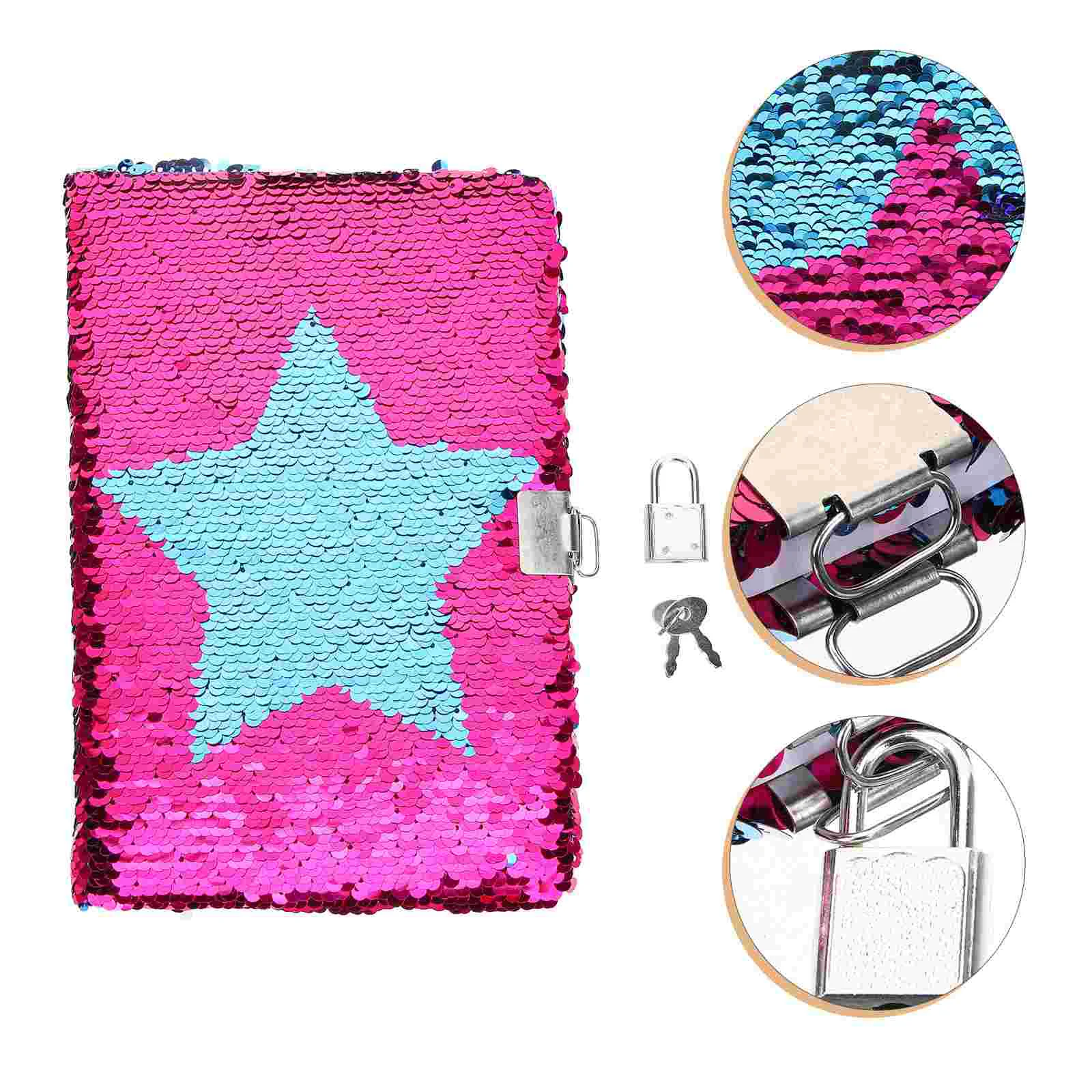 Notebook Diary Kids Journals for Girls Boy with Lock Teen Metal Star Sequins Notepad