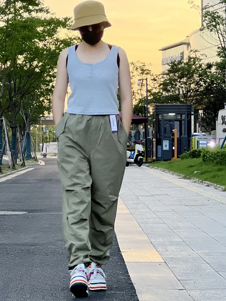 

Qui Dry Casual Pants Men's Thin Wide Leg Elastic Waist Workwear Trousers Loose Fit Summer Faion Straight Leg Pants