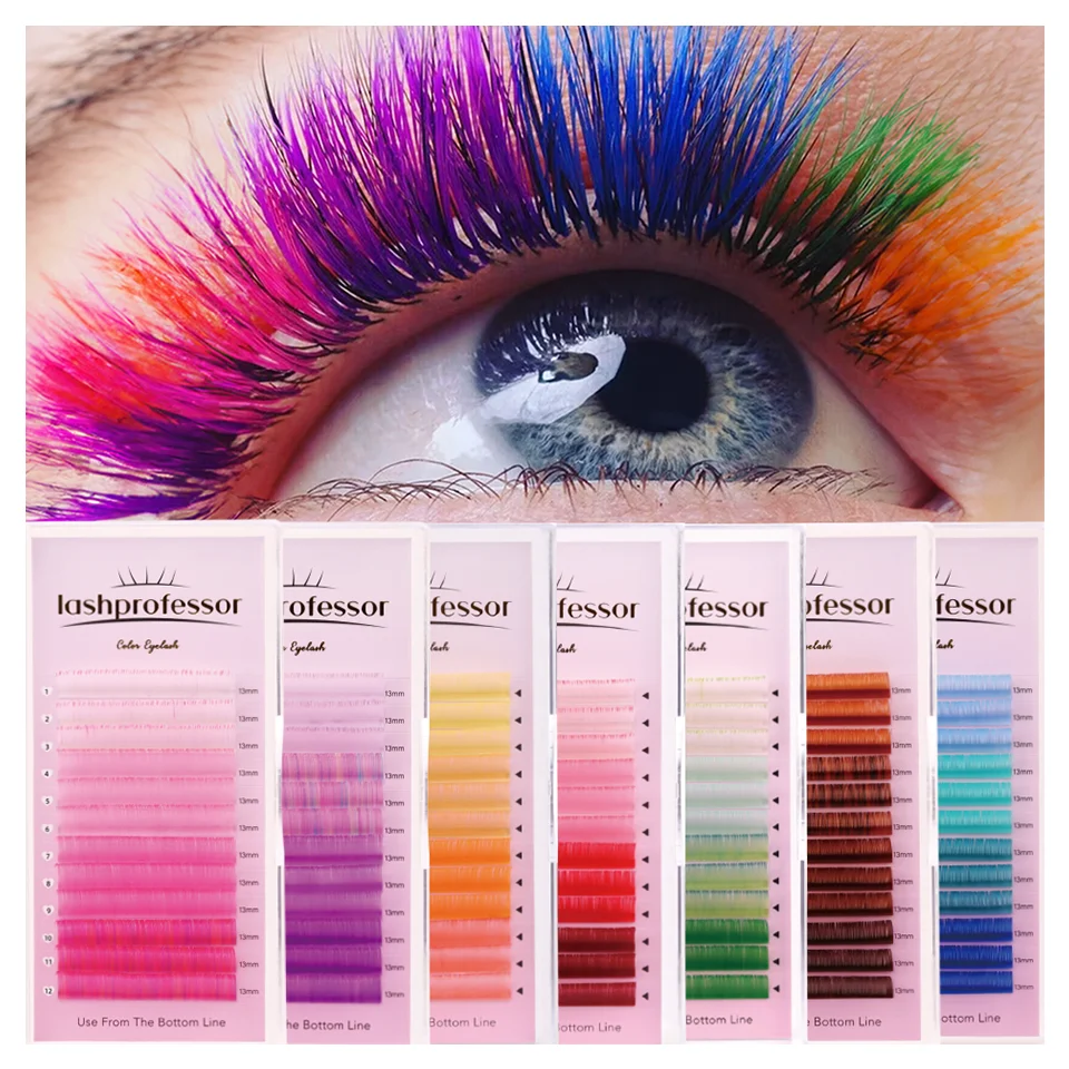 

Lashprofessor Color Eyelash Extension Individual Faux Mink Cilia Ombre Red Brown Green Purple Pink Colored Lashes Makeup Supply