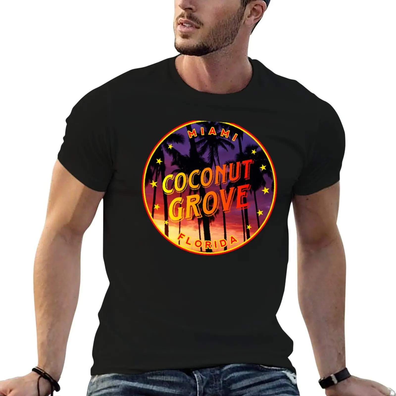 

Coconut Grove, Florida, with palmtrees T-Shirt anime stuff man clothes sublime plain t shirts men