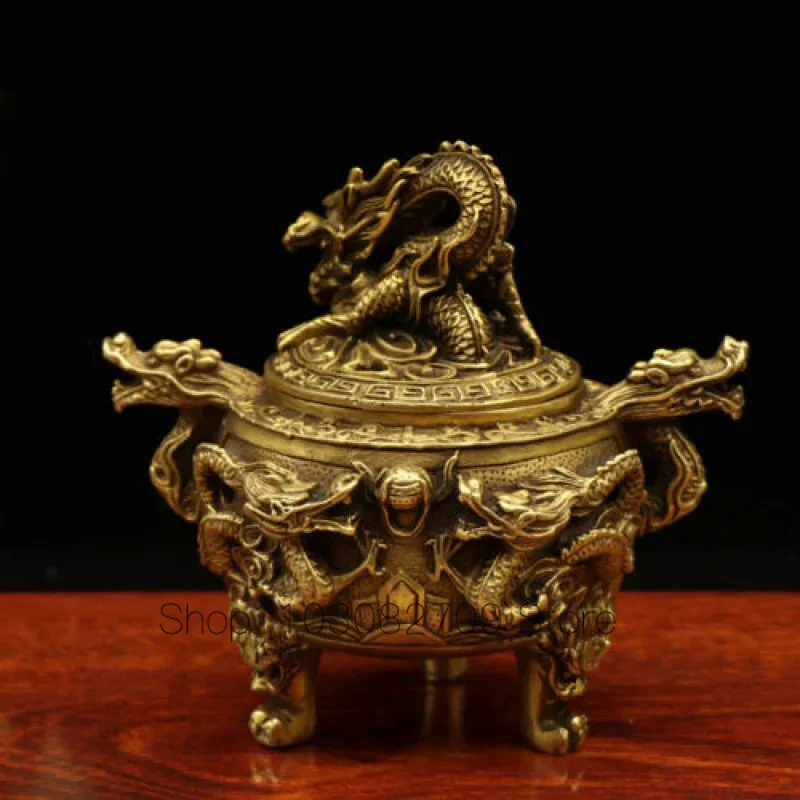 

antique bronze carved tripod statue Lucky Incense Burners Handwork dragon Censer