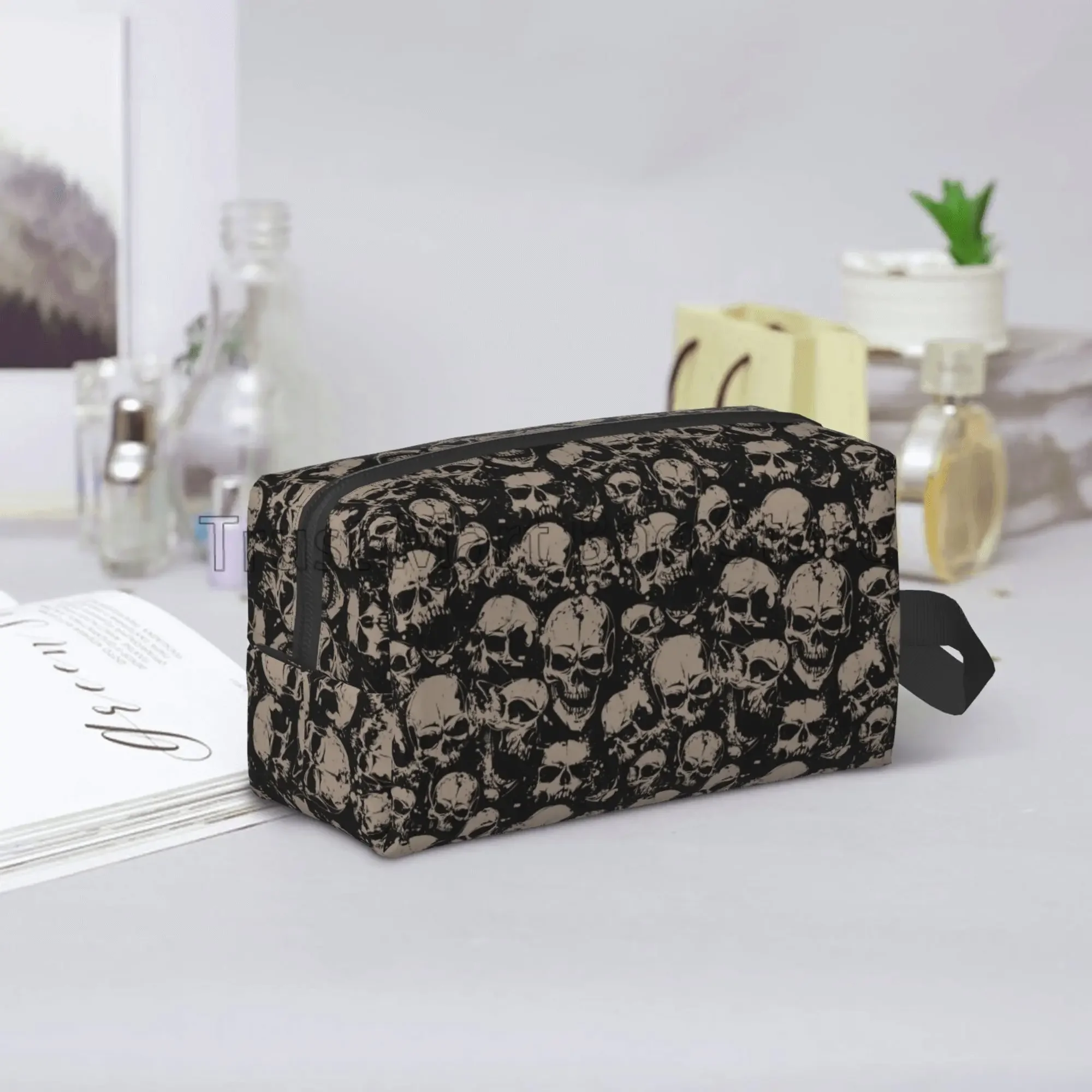 Borsa per il trucco da viaggio da donna gotica Organizer borsa per cosmetici con teschi Grunge Vintage accessori per borse da toilette impermeabili