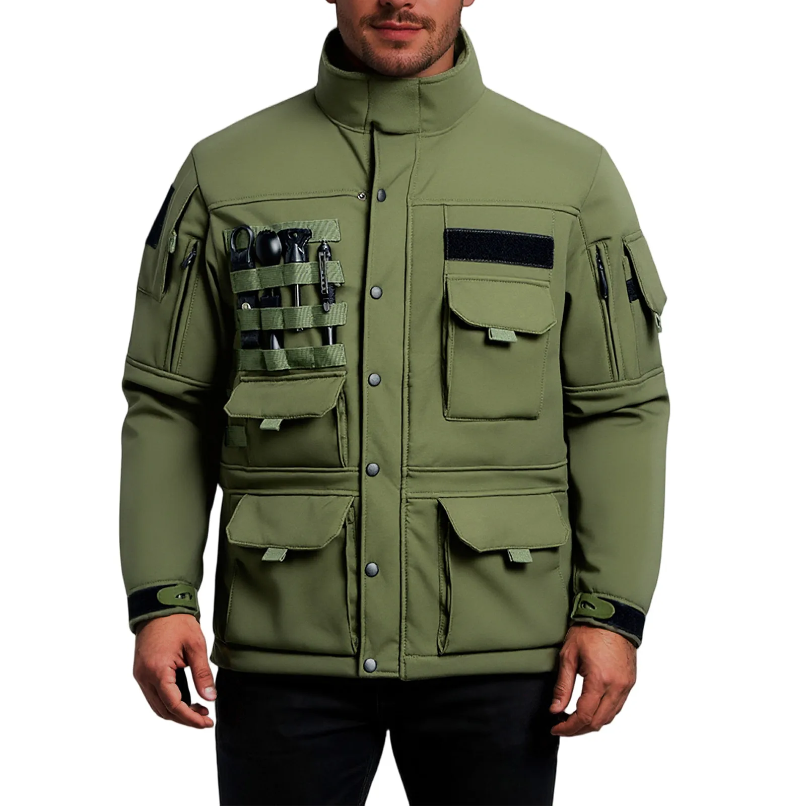 

Winter Men'S Outdoor Waterproof Windproof Warm Jacket Multi-Pocket Solid Color Jacket Suitable For Daily Wear