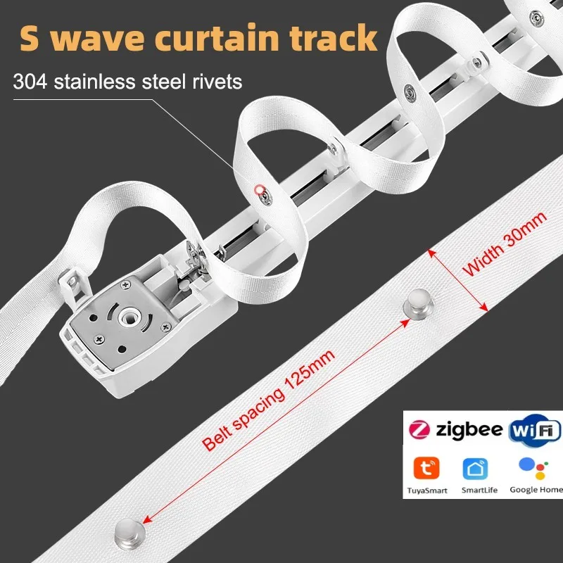 Leisguar S-Wave Tuya Smart Life Wifi Zigbee Electric Curtain Motor Track Custom Size Compatible with Alexa Alice Google HomeSet