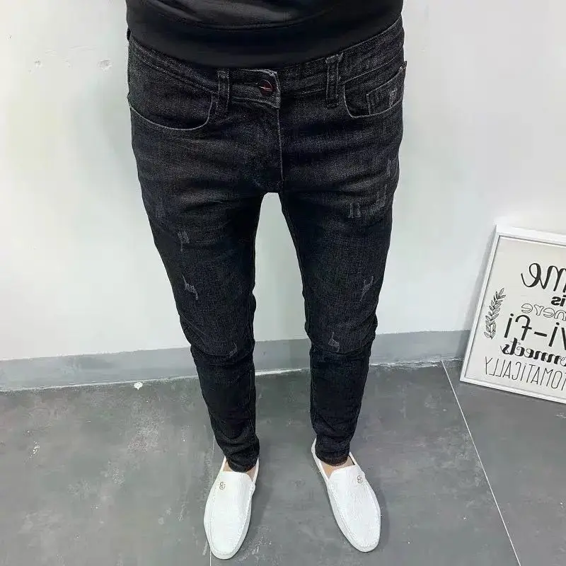

Spring Autumn 2024 Kpop Fashion Men's Denim Jeans Casual Slim Long Pants Korean Solid Black Boyfriend Designer Luxury Jeans