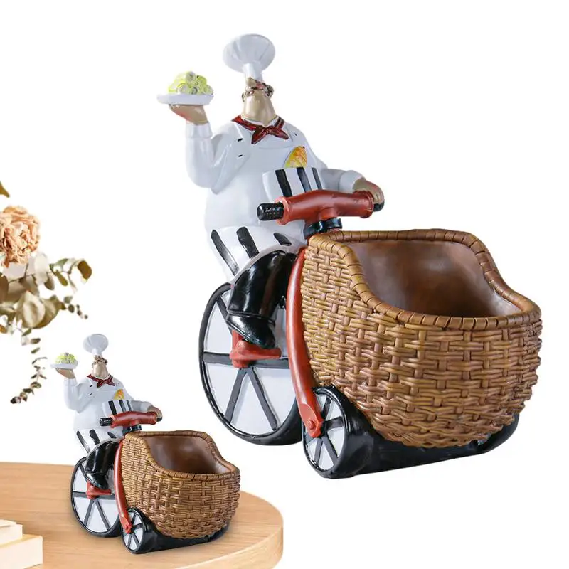 

Wine Bottle Holder Decorative European Style Wine Rest Figurine Statue Chef Riding Bike Design Freestanding Wine Storage