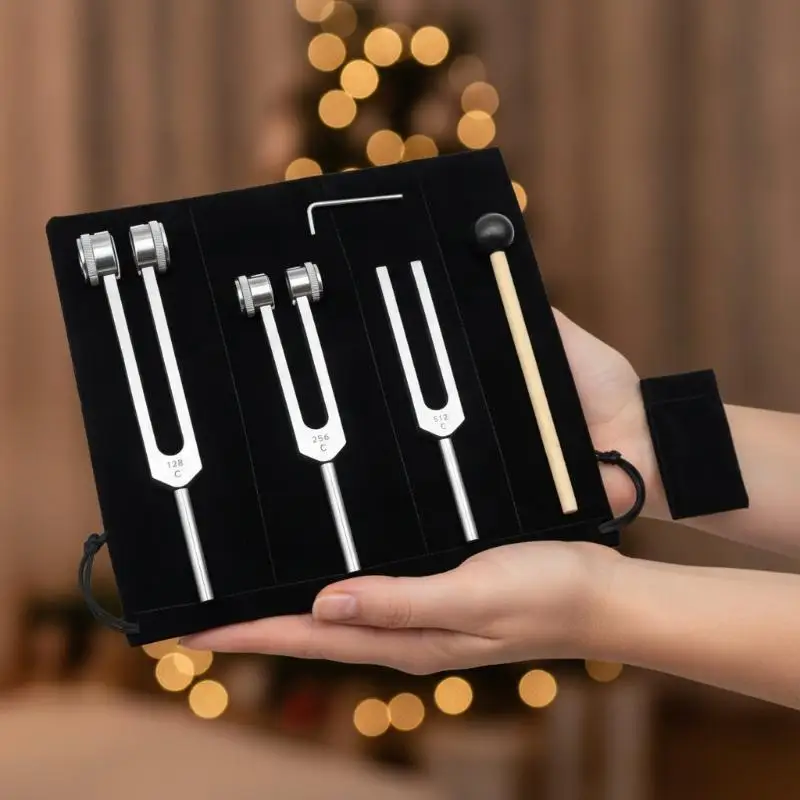 Stimmgabeln Klangtherapie-Set 128Hz 256Hz 512Hz mit Hammer und Tragetasche für Meditation und Schlafverbesserung – Detail 7