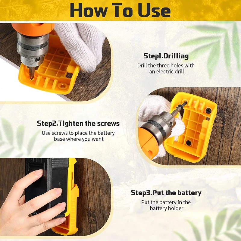 1/2/3pcs for Dewalt 18V 20V 60V Battery Holder Wall Storage Mounts Stander Mount Display Hanger Dock Battery Belt Buckle Yellow