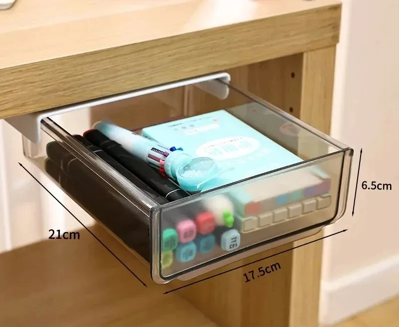 1PC Hidden Under Desk Drawer Storage Organizer Self Adhesive Plastic Office Desk Accessories Undertable Drawers for Clutter Cont