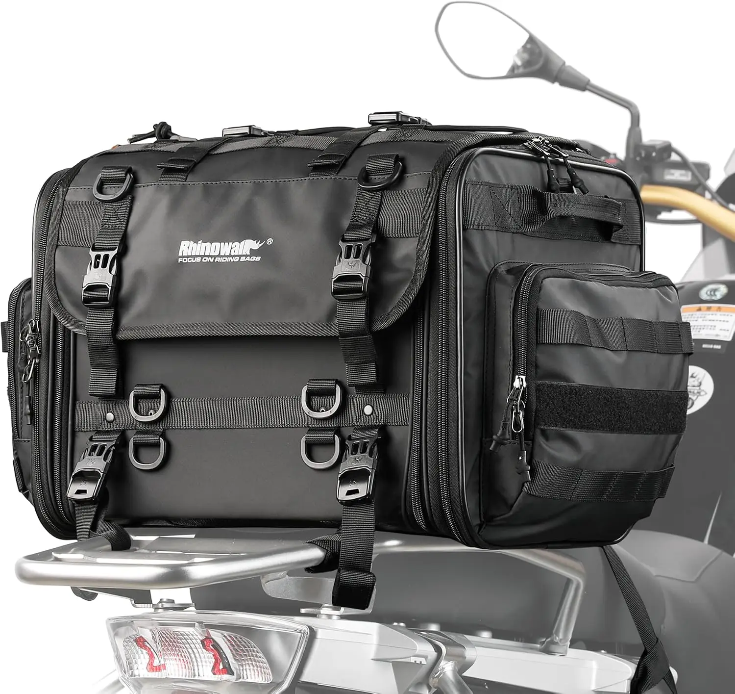 Motorcycle Tail Bag, Expandable Motorcycle Travel Luggage Bags 60L, Waterproof All-Weather Trunk Rack Bag with Sissy Bar Straps