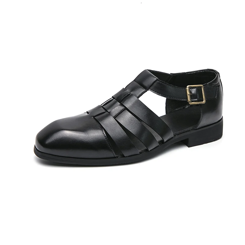 Mannen Sandalen Pu Geweven Gesp Effen Kleur Lage Hak Comfortabele Ademende Romeinse Sandalen Grote 38-46