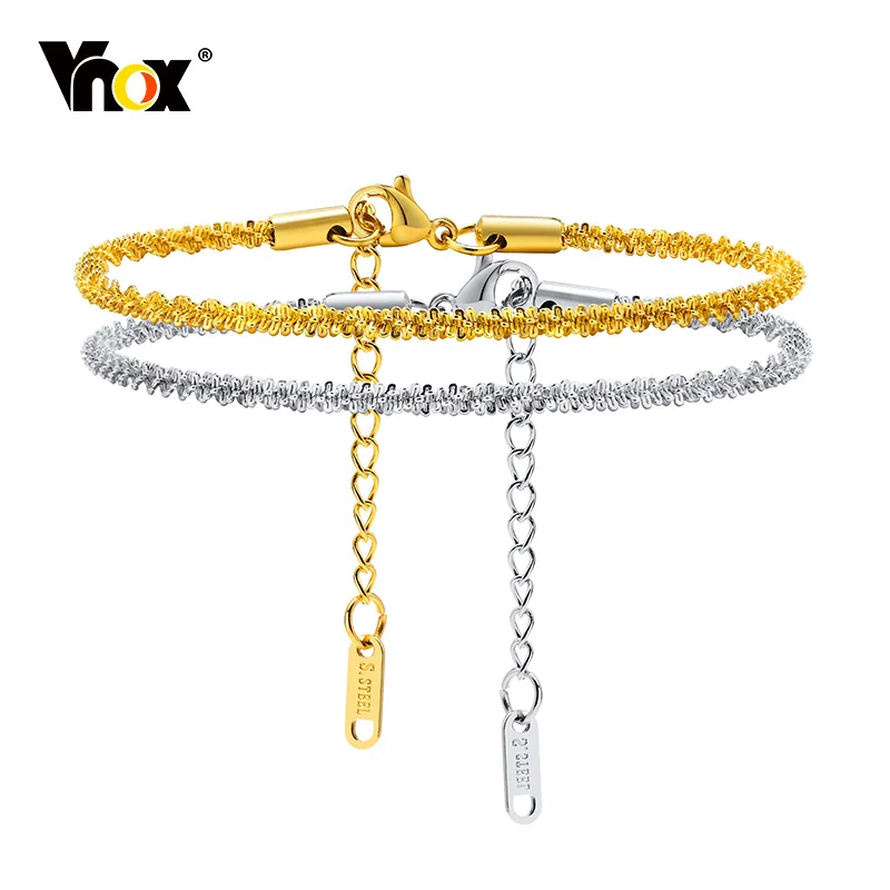 Vnox Dainty Gypsophila Rolo Chain Bracelets for Women, PVD Gold Color Stainless Steel Link Wristband Gift Jewelry,Adjustable