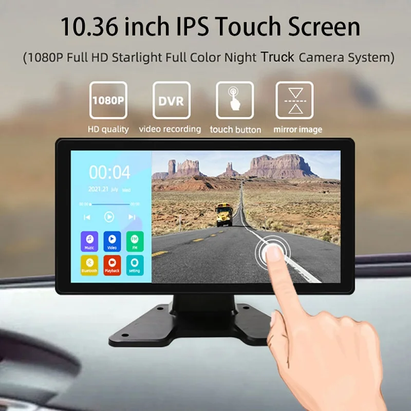 

Touch Control BLE Connection Screen Mobile Phone Mirror Link 4CH 4K Ultra HD 10.36 Inch Car Vehicle Truck Dash Cam