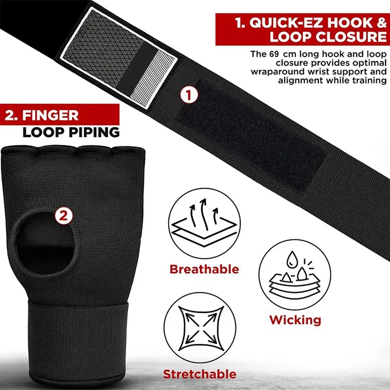 1 زوج الملاكمة اليد يلتف الداخلية نصف اصبع هلام قفازات الملاكمة مع حزام المعصم الطويل للجنسين معدات الكاراتيه قفازات واقية #2