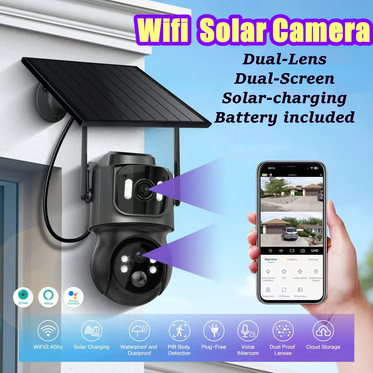 Wifi/Wireless IP Camera Solar Outdoor PTZ Security Camera 4MP HD Solar Panel Wireless Camera PIR Alarm iCsee cctv ir nightvision
