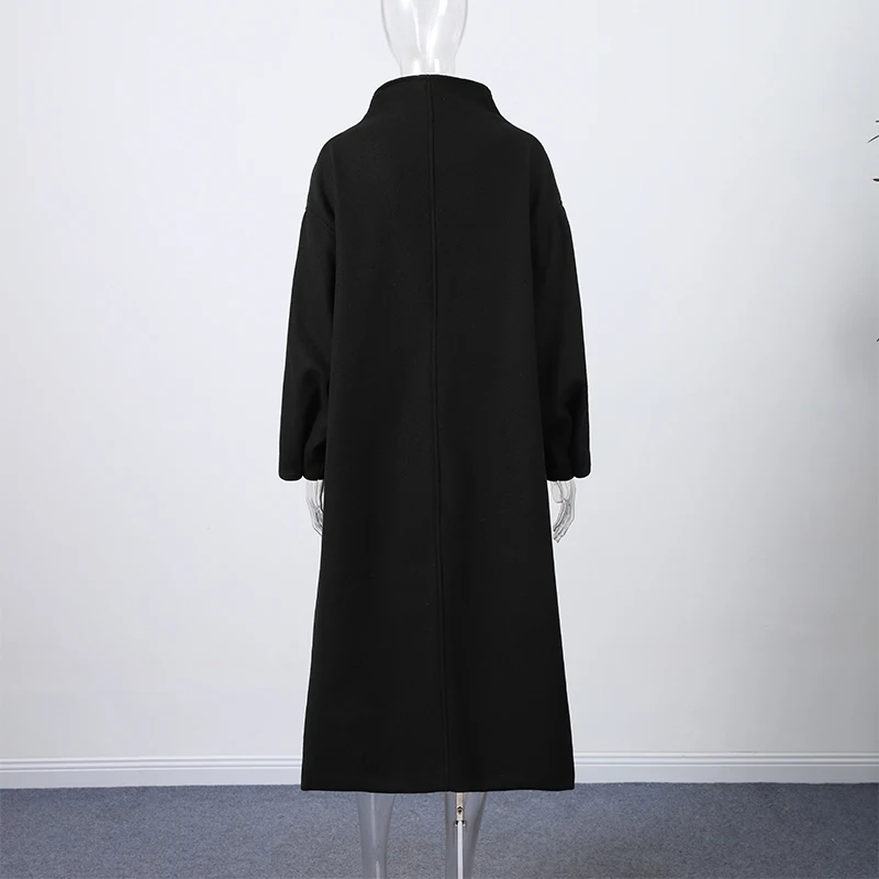 Eleganter Schicker Stehkragen-Wollmantel mit Langen Ärmeln, Einreihig, Locker Geschnitten, Warmer Wintermantel für Damen, Lässige Streetwear, Neu – Detail 6