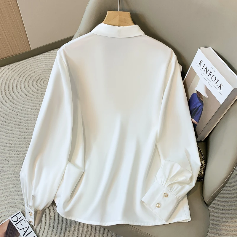 Plus Size Chiffon Shirt Women 2026 Spring V Neck Elegant Black or White Shirt Korean Style Large Size Versatile Blouses Female image 4