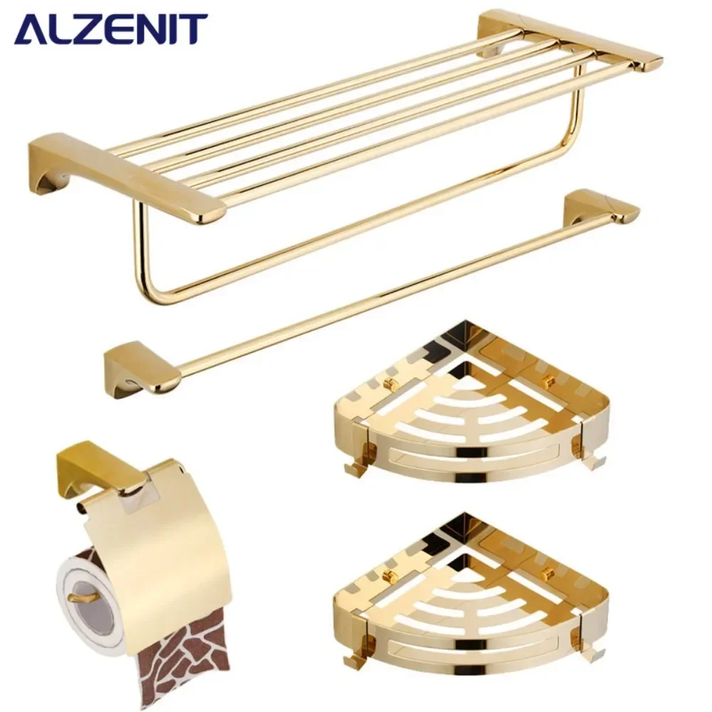 304 Stainless Steel Bathroom Accessories Towel Rack Gold Plated Toilet Brush Paper Towel Holder Towel Rings Bath Hardware Sets