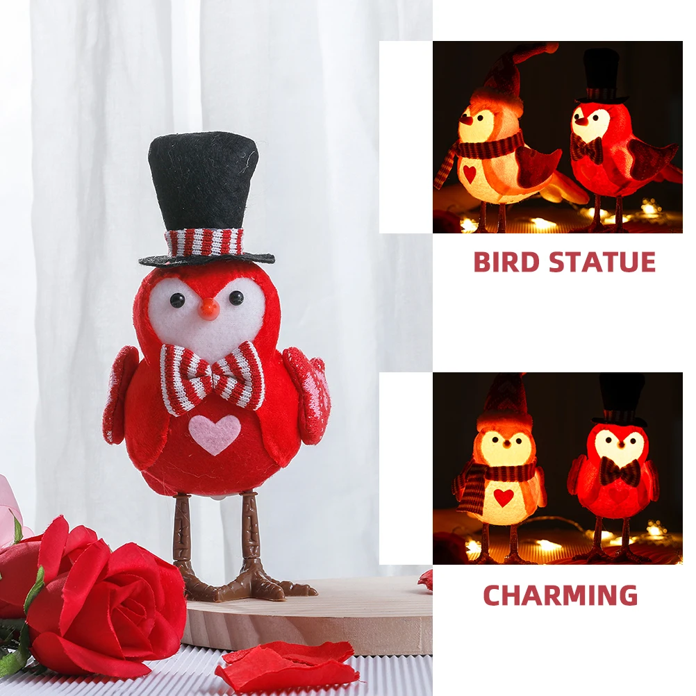 

2pcs Glowing Statue Romantic Tabletop Decor Lighted Wedding Centerpiece Valentines Day Gift Small Bird Ornament Soft Plastic