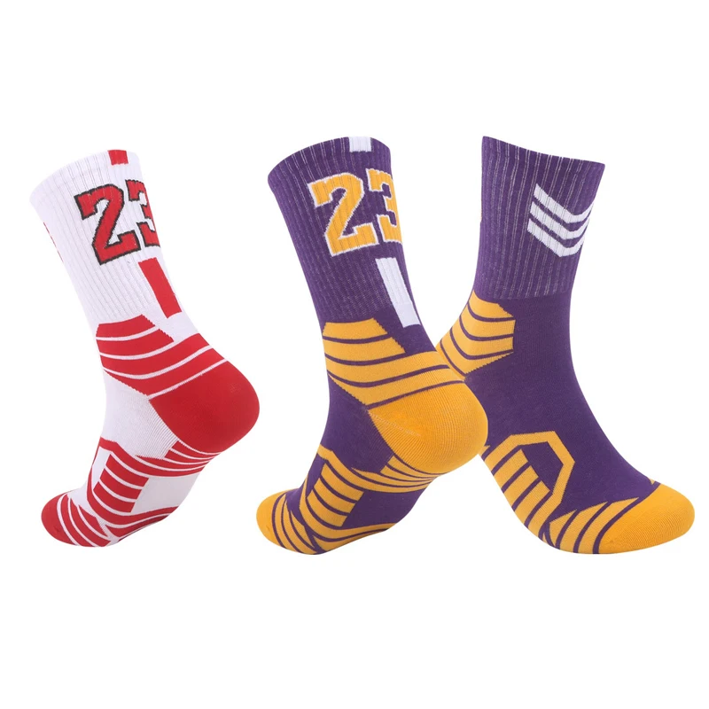 1Pair Men's Basketball Socks, Number "23" Printed Fashion Sports Socks