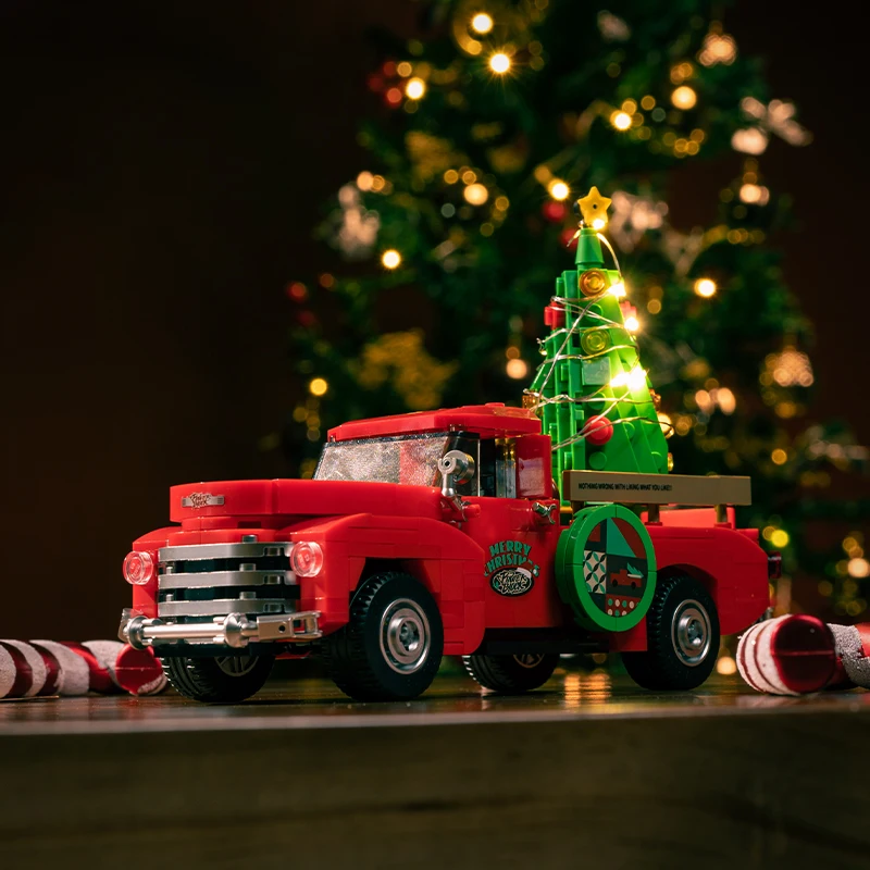 MOC Technical Santa Claus Red Pickup Truck Model PB8849 Container Sports Car Building Block Bricks Children Toys Christmas Gifts