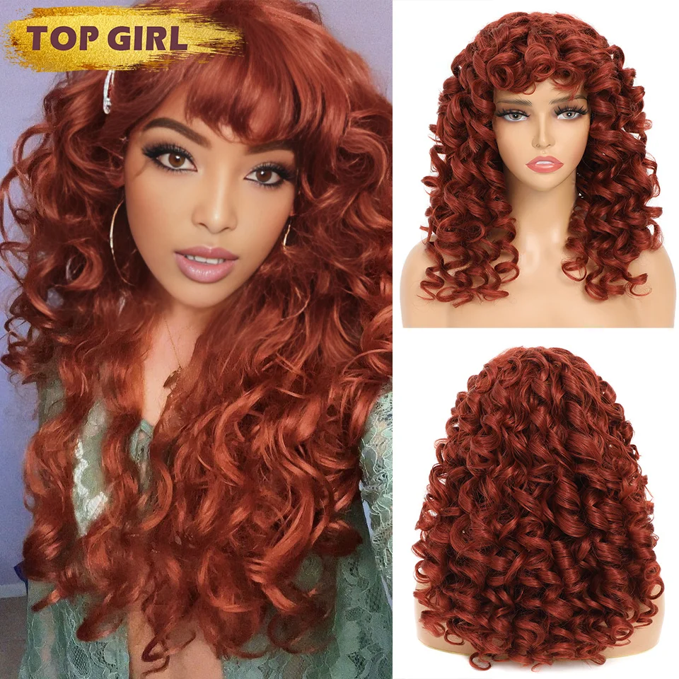 

Long Hair Afro kinky Synthetic Big Curly Wig With Bangs for Black Women Cosplay Fluffy Wig Ombre Mixed Brown Blonde Wig