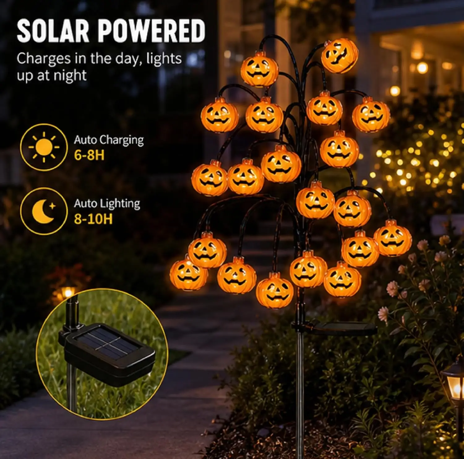 Halloween Solar Lights with Stake 20 Pumpkin LED Solar Pathway Lights