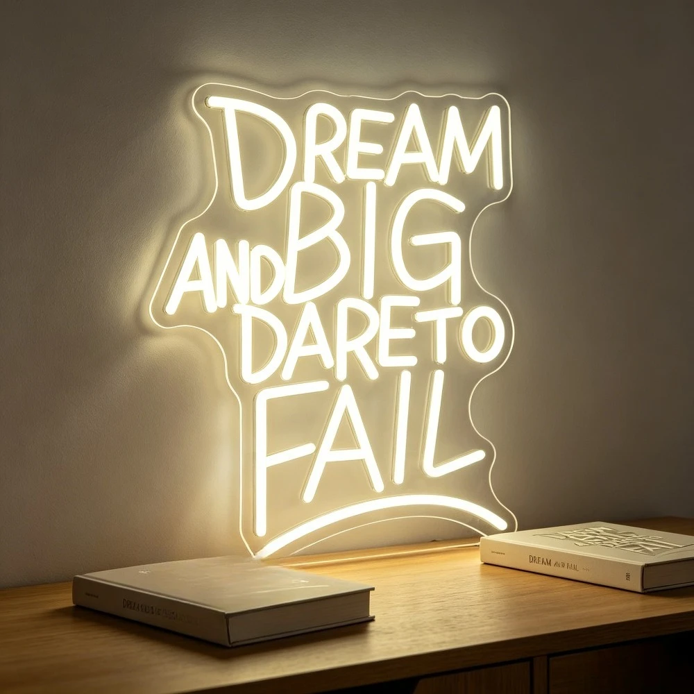 

Dream Big And Dare To Fail Neon Sign LED Wall Art USB Rechargeable Night Light Decor for Bedroom Living Room Study Room Gift