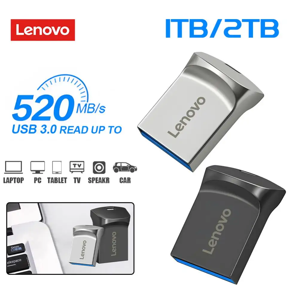 Lenovo 2TB 1TB High Speed USB 3.0 Metal Flash Drive 512GB Pendrive Waterproof USB Pen Drive Mini USB Memory Sticks With Key Ring