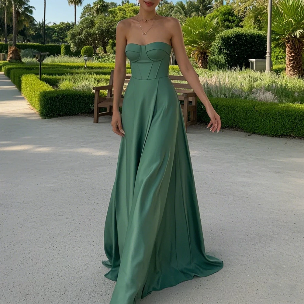 

Ellafads 2025 New Elegant Strapless Cut Out Bodycon Maxi Dress Women Off Shoulder Solid Green