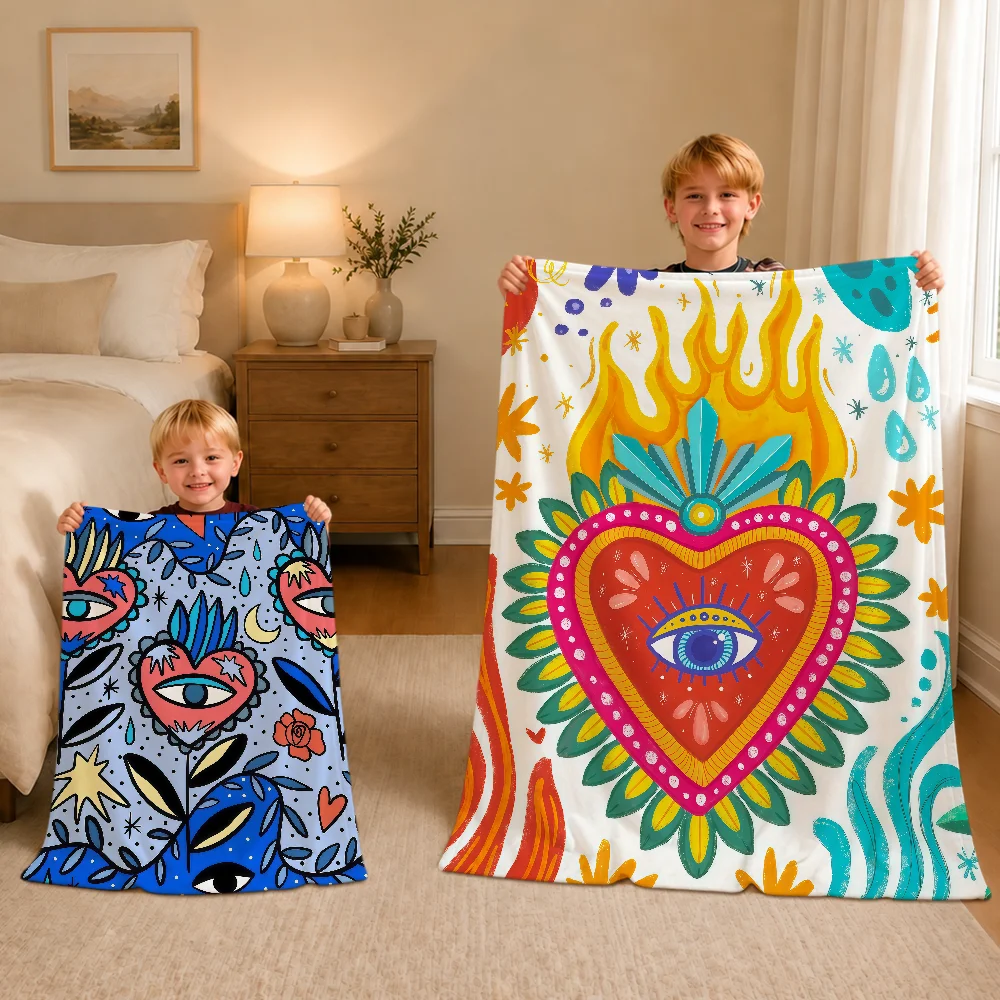 Fashion Art Mexican M-Milagro Hearts Warm Soft Plush Blanket For Sofa Living Room Nap Home Bedroom Travel Gift Flannel Pet Hogar