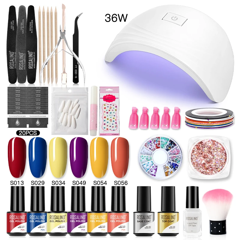 ROSALIND-Kit d'outils professionnels pour vernis à ongles gel, poudre acrylique scintillante, Verhéritage à ongles semi-continu, Nail Art, Base Top Coat, XR UV Nail